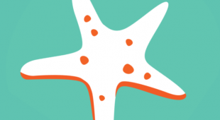 Illustration of a white starfish with orange dots on a green background.